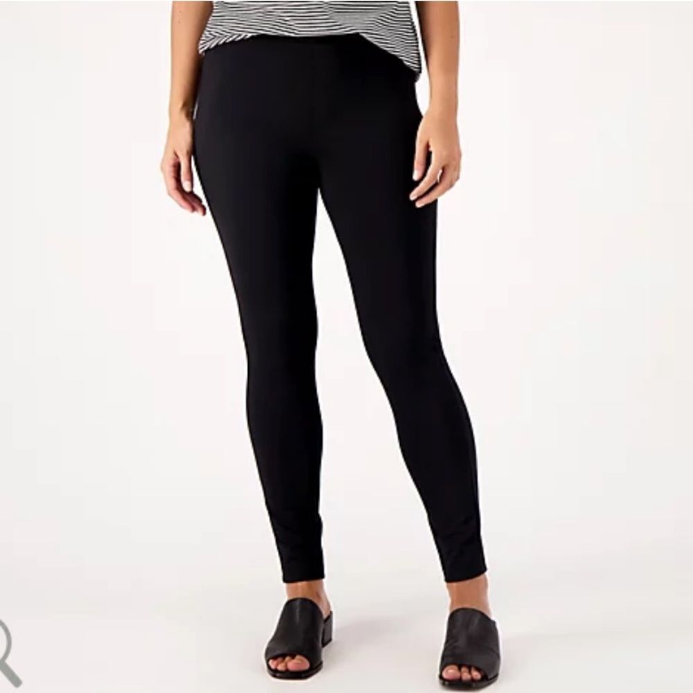 Susan Graver Weekend Regular Nylon Brushed Back Knit Leggings Black S NWTin pakg